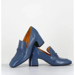 Best MARA BINI Mocassins à talon en cuir souple jean - F511 SETA JEANS BLEU