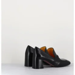 Hot MARA BINI Mocassins à talon 70s en cuir bout carré - F511 SETA BLACK NOIR