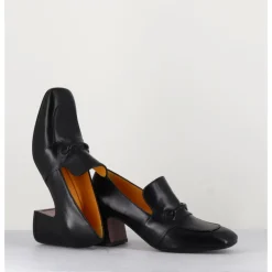 Hot MARA BINI Mocassins à talon 70s en cuir bout carré - F511 SETA BLACK NOIR
