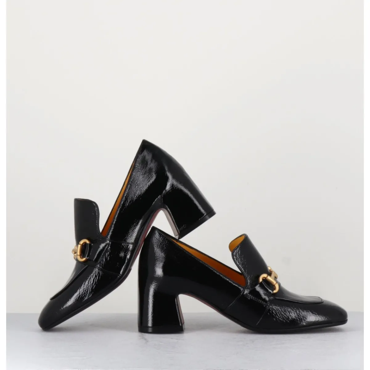 Outlet MARA BINI Mocassins à talon 70s en cuir vinyle - H759 NAPLAK NOIR