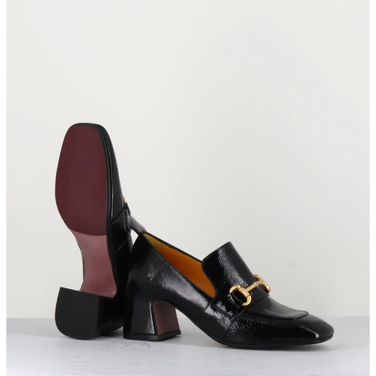 Outlet MARA BINI Mocassins à talon 70s en cuir vinyle - H759 NAPLAK NOIR