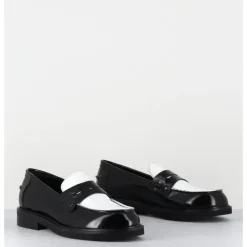 Discount GARRICE LAB Mocassins collège en cuir glacé noir & blanc - CHILO3 ABRA NERO BIANCO NOIR&BLANC