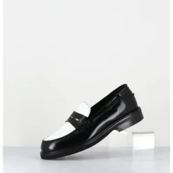 Discount GARRICE LAB Mocassins collège en cuir glacé noir & blanc - CHILO3 ABRA NERO BIANCO NOIR&BLANC