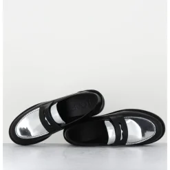 Online OA NON FASHION Mocassins en cuir glacé noir & argent - AL103 NERO ARGENTO