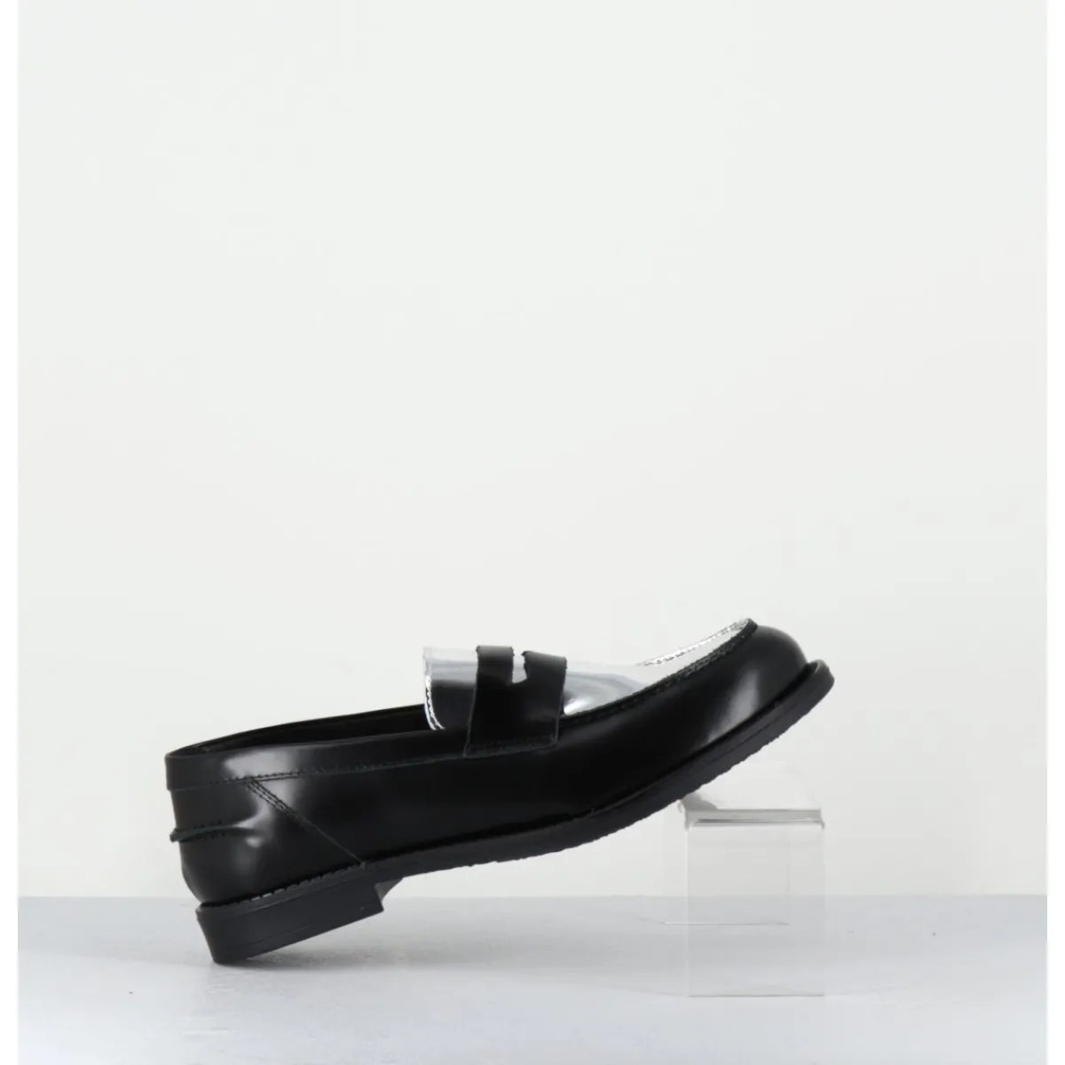 Online OA NON FASHION Mocassins en cuir glacé noir & argent - AL103 NERO ARGENTO