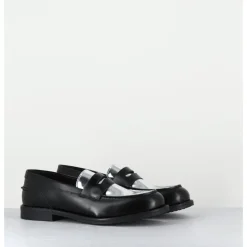 Online OA NON FASHION Mocassins en cuir glacé noir & argent - AL103 NERO ARGENTO