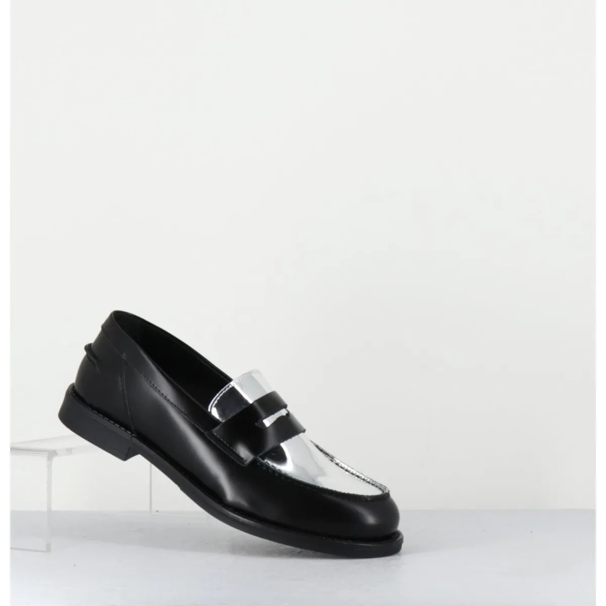 Online OA NON FASHION Mocassins en cuir glacé noir & argent - AL103 NERO ARGENTO