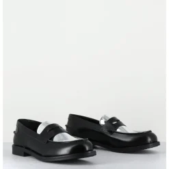 Online OA NON FASHION Mocassins en cuir glacé noir & argent - AL103 NERO ARGENTO