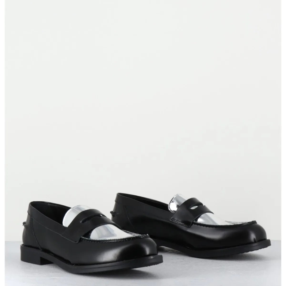 Online OA NON FASHION Mocassins en cuir glacé noir & argent - AL103 NERO ARGENTO