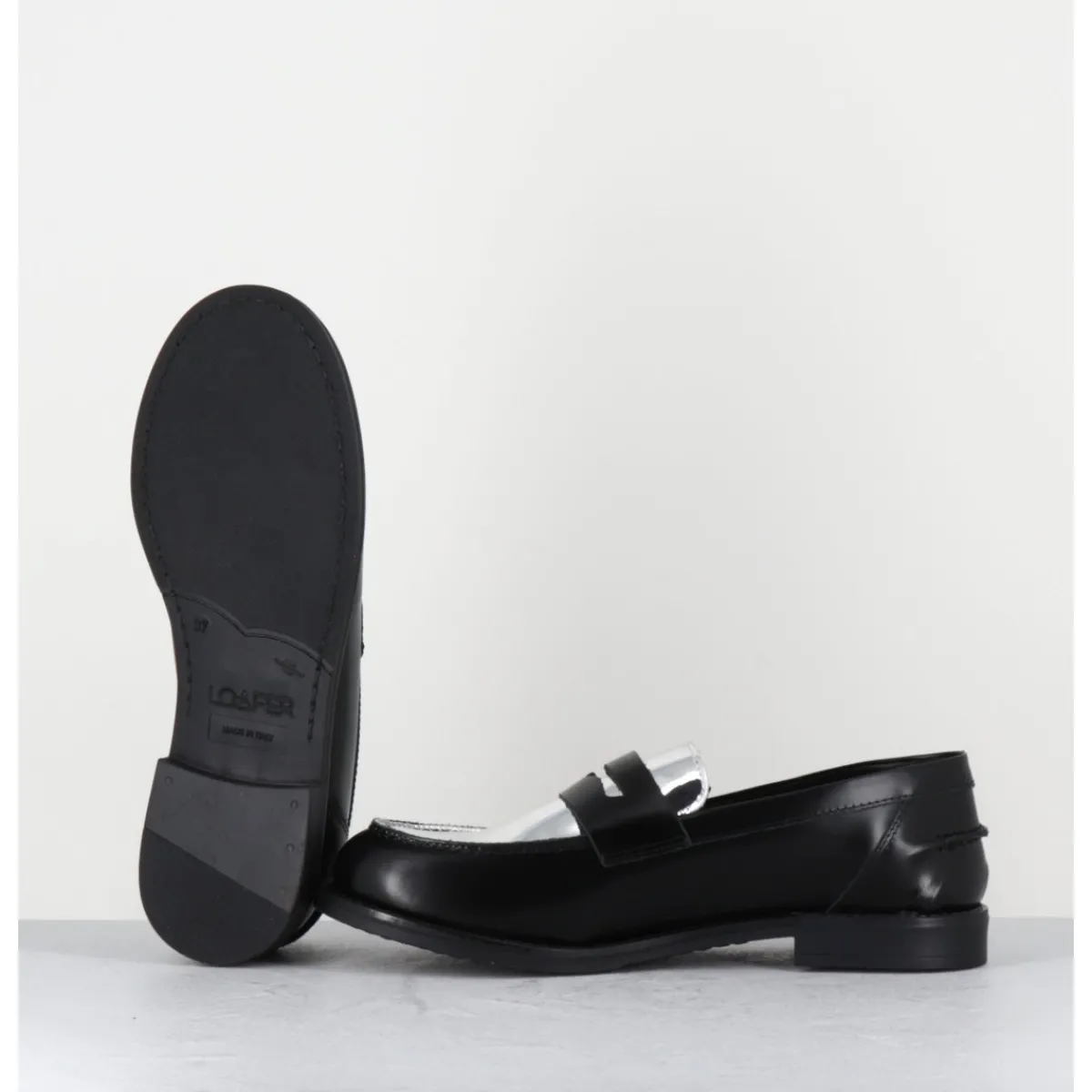 Online OA NON FASHION Mocassins en cuir glacé noir & argent - AL103 NERO ARGENTO