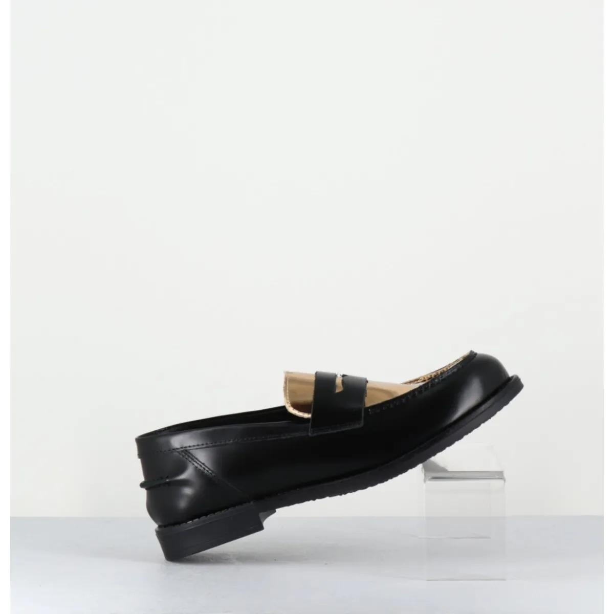 Hot OA NON FASHION Mocassins en cuir glacé noir & or - AL103 NERO ORO