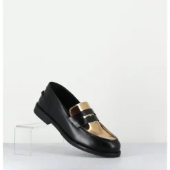 Hot OA NON FASHION Mocassins en cuir glacé noir & or - AL103 NERO ORO
