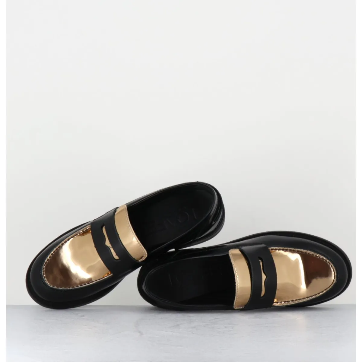 Hot OA NON FASHION Mocassins en cuir glacé noir & or - AL103 NERO ORO