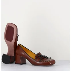 Clearance MARA BINI Mocassins en cuir lisse marron à pompon - R233M MOUSSE CUOIO COGNAC