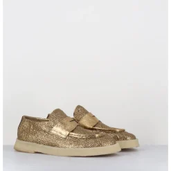 Online ROCCO P Mocassins en cuir métallisé doré & crêpe - 10816 TERENZ MEKONG DORE