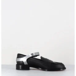 Clearance AGL Mocassins en cuir & bride harnais argent - OLIVIA NERO SILVER NOIR