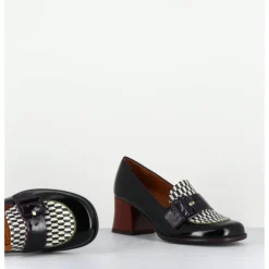 Online CHIE MIHARA Mocassins petit talon cuir multi & imprimé damier - MEISIN44 MASERATI NEGRO