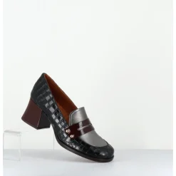 Outlet CHIE MIHARA Mocassins petit talon cuir imprimé croco noir - TADEO MONDA NEGRO