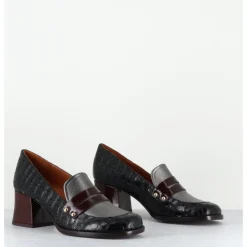 Outlet CHIE MIHARA Mocassins petit talon cuir imprimé croco noir - TADEO MONDA NEGRO
