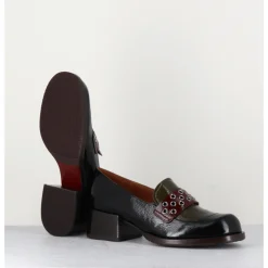 Discount CHIE MIHARA Mocassins petit talon cuir noir/marron/vert - TOBEN NEGRO HUNT
