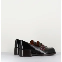 Discount CHIE MIHARA Mocassins petit talon cuir noir/marron/vert - TOBEN NEGRO HUNT