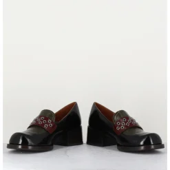 Discount CHIE MIHARA Mocassins petit talon cuir noir/marron/vert - TOBEN NEGRO HUNT