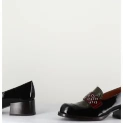 Discount CHIE MIHARA Mocassins petit talon cuir noir/marron/vert - TOBEN NEGRO HUNT