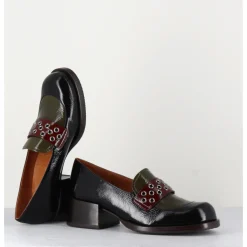 Discount CHIE MIHARA Mocassins petit talon cuir noir/marron/vert - TOBEN NEGRO HUNT