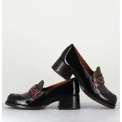 Discount CHIE MIHARA Mocassins petit talon cuir noir/marron/vert - TOBEN NEGRO HUNT