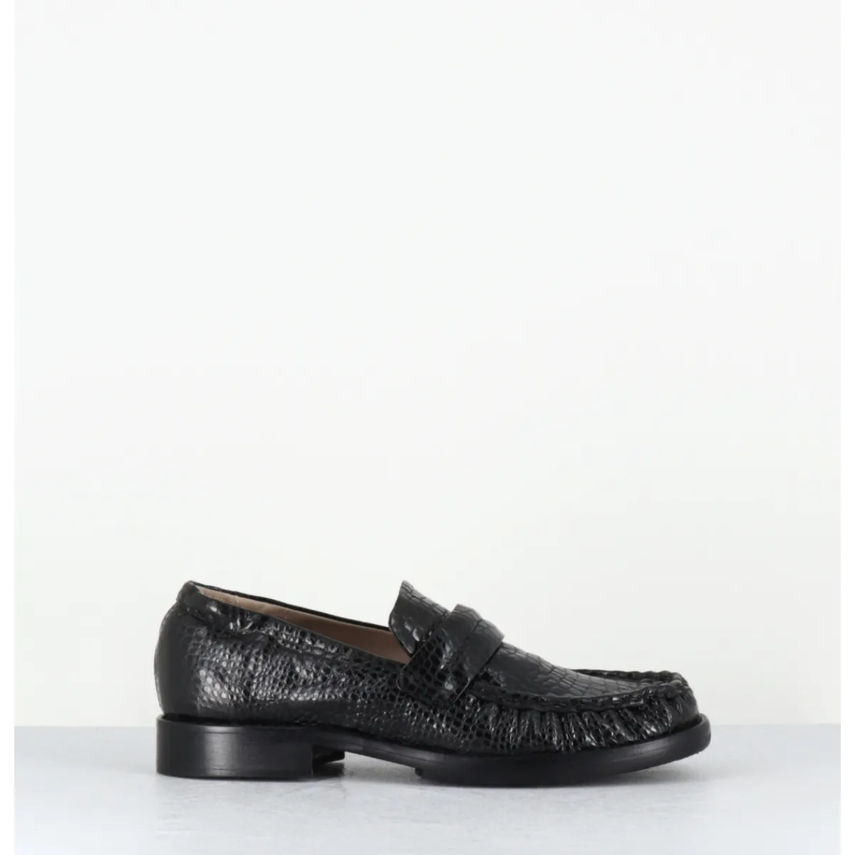 Best MALLONI Mocassins petit talon en cuir imprimé croco - GINNY BLACK NOIR