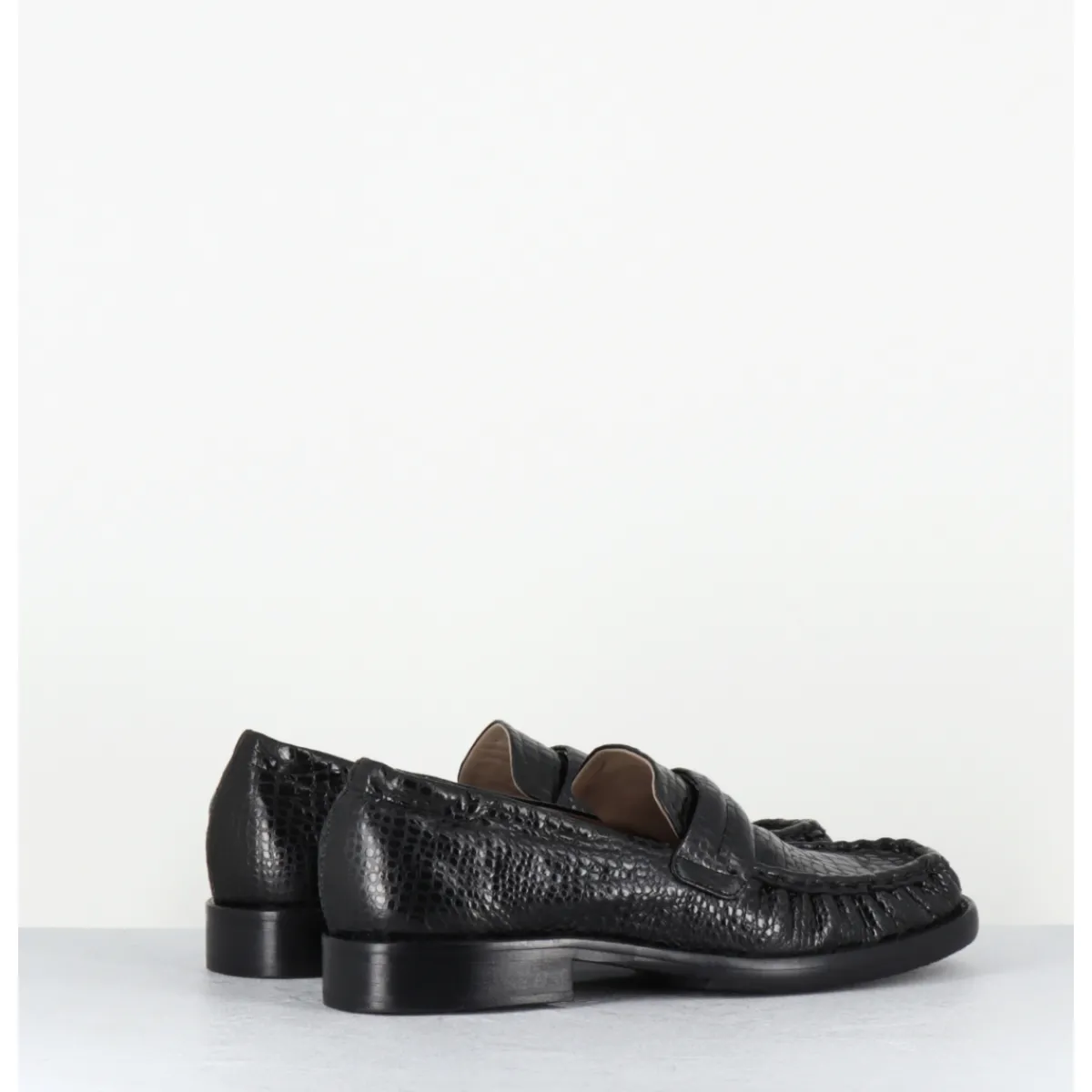Best MALLONI Mocassins petit talon en cuir imprimé croco - GINNY BLACK NOIR