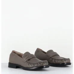 Clearance MALLONI Mocassins petit talon en cuir gris - GRIMILDE TAUPE