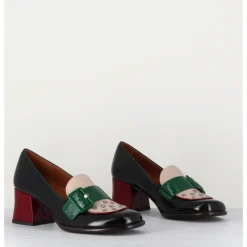 Hot CHIE MIHARA Mocassins petit talon en cuir vernis noir & boucle verte - MEMET NEGRO SAND