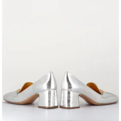 MARA BINI Mocassins petit talon en cuir & mors doré - Q167 VINTAGE SILVER ARGENT