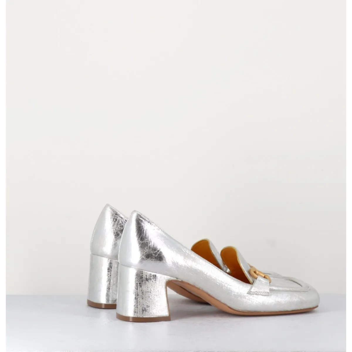 MARA BINI Mocassins petit talon en cuir & mors doré - Q167 VINTAGE SILVER ARGENT