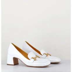 Hot MARA BINI Mocassins petit talon naplak & mors doré - Q167 NAPLAK WHITE BLANC