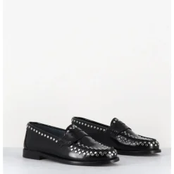 Online GARRICE LAB Mocassins plats en cuir glacé & rivets argent - TORE ABRA NERO NOIR