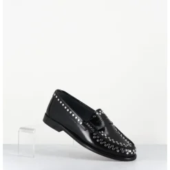 Online GARRICE LAB Mocassins plats en cuir glacé & rivets argent - TORE ABRA NERO NOIR