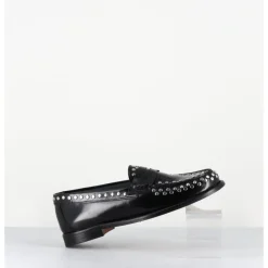 Online GARRICE LAB Mocassins plats en cuir glacé & rivets argent - TORE ABRA NERO NOIR