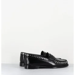 Online GARRICE LAB Mocassins plats en cuir glacé & rivets argent - TORE ABRA NERO NOIR
