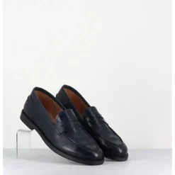 Sale ALBERTO FASCIANI Mocassins plats en cuir glacé marine - ZOE56040 BLUE BLEU