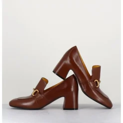 New MARA BINI Mocassins 70s à talon en cuir camel bout carré - H759 SETA CASTORO COGNAC