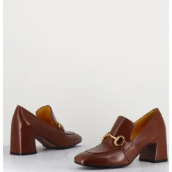 New MARA BINI Mocassins 70s à talon en cuir camel bout carré - H759 SETA CASTORO COGNAC