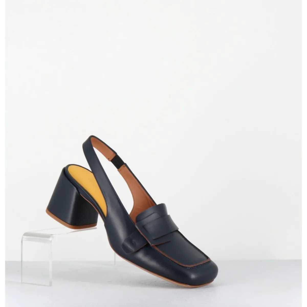 Clearance MARA BINI Mocassins slingback à talon en cuir nuit 70s - S242234 REMUVE BLU BLEU