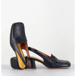 Clearance MARA BINI Mocassins slingback à talon en cuir nuit 70s - S242234 REMUVE BLU BLEU