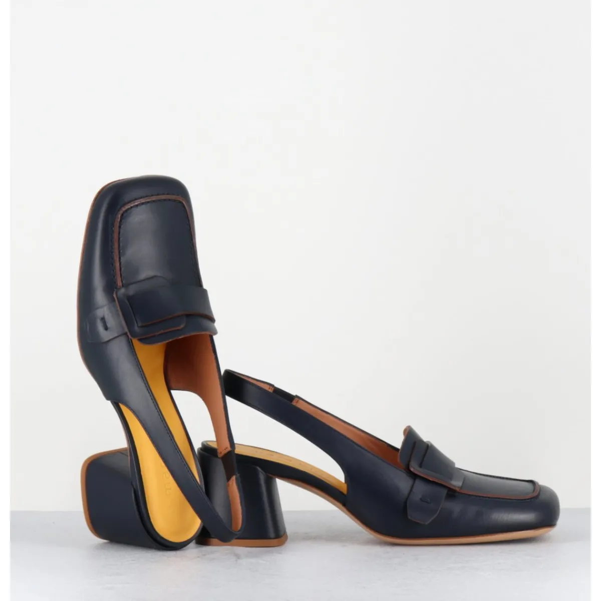 Clearance MARA BINI Mocassins slingback à talon en cuir nuit 70s - S242234 REMUVE BLU BLEU