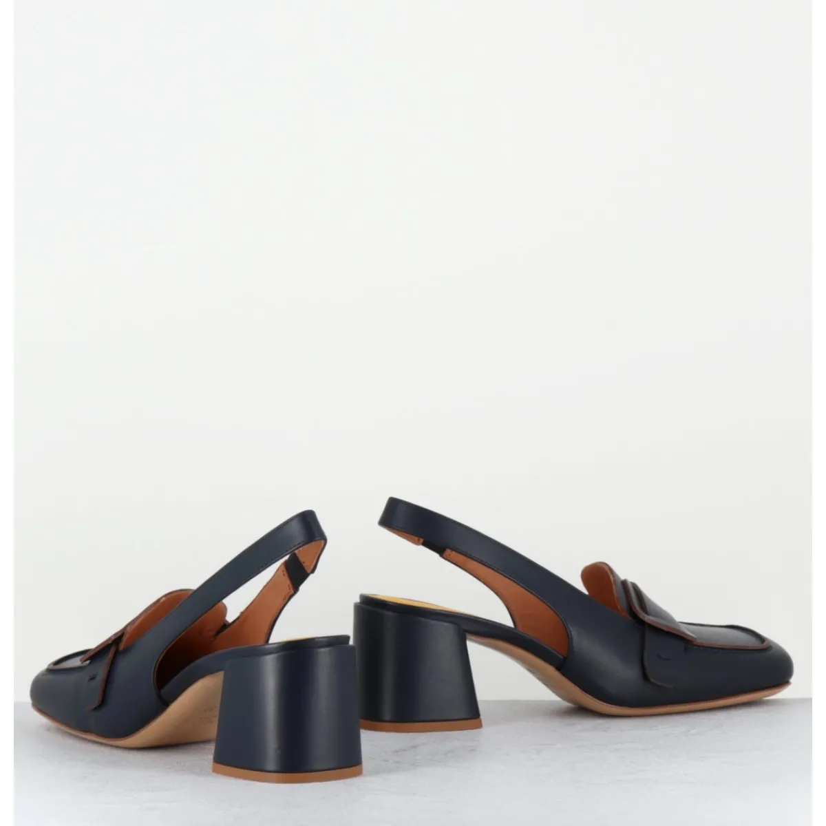 Clearance MARA BINI Mocassins slingback à talon en cuir nuit 70s - S242234 REMUVE BLU BLEU