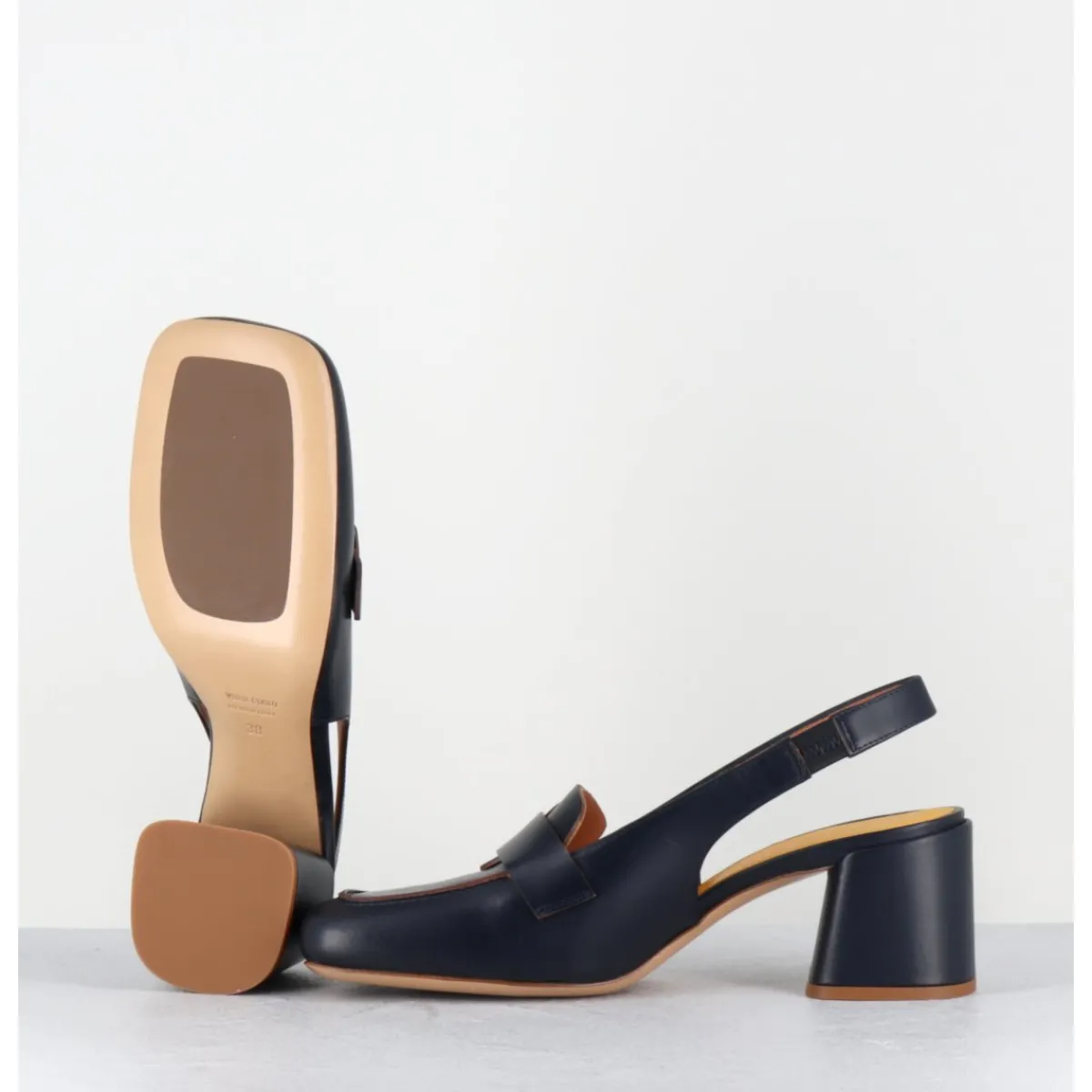 Clearance MARA BINI Mocassins slingback à talon en cuir nuit 70s - S242234 REMUVE BLU BLEU