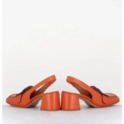 Outlet MARA BINI Mocassins slingback à talon en cuir orangé 70s - S242234 REMUVE ORANGE