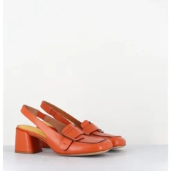 Outlet MARA BINI Mocassins slingback à talon en cuir orangé 70s - S242234 REMUVE ORANGE